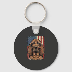 Patriotic Bloodhound Dog American Flag Art_1 Key Ring