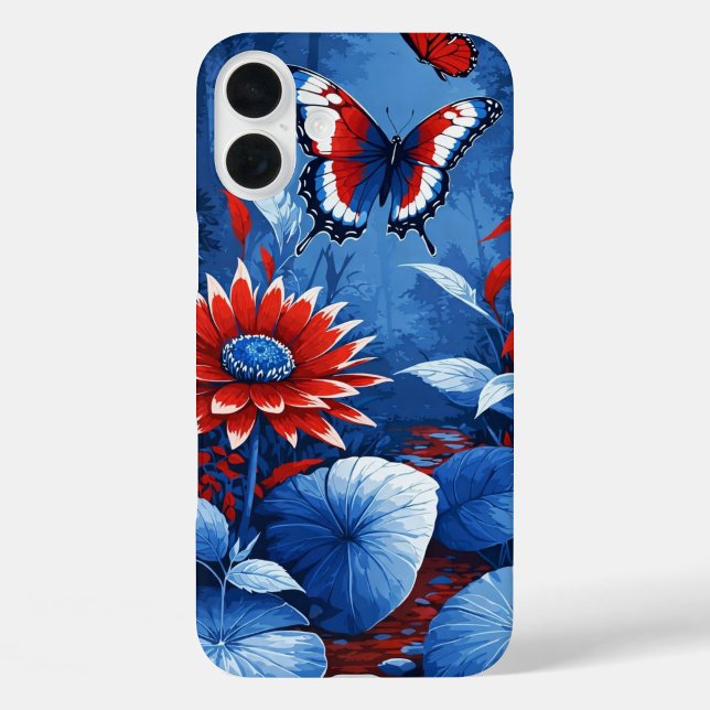 Patriotic Bloom and Butterfly Dreamscape  Case-Mate iPhone Case (Where freedom takes flight among petals of passion and peace.  )