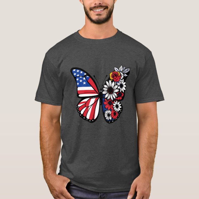 Patriotic Bloom Butterfly – Stars, Stripes & Summe T-Shirt (Front)