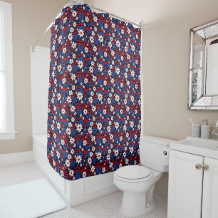Patriotic Bloom – Stars, Stripes & Floral Elegance Shower Curtain