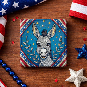 Patriotic Blue Donkey Illustration 15 Cm Square Badge