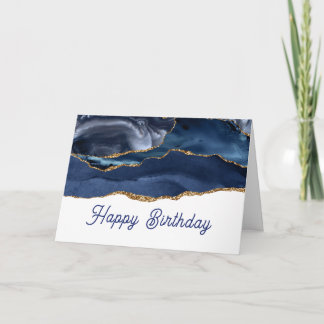 Patriotic Blue Gold Agate Birthday Card