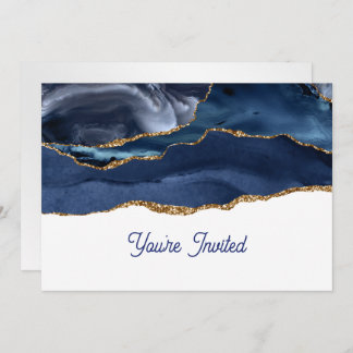 Patriotic Blue Gold Agate Birthday Invitation
