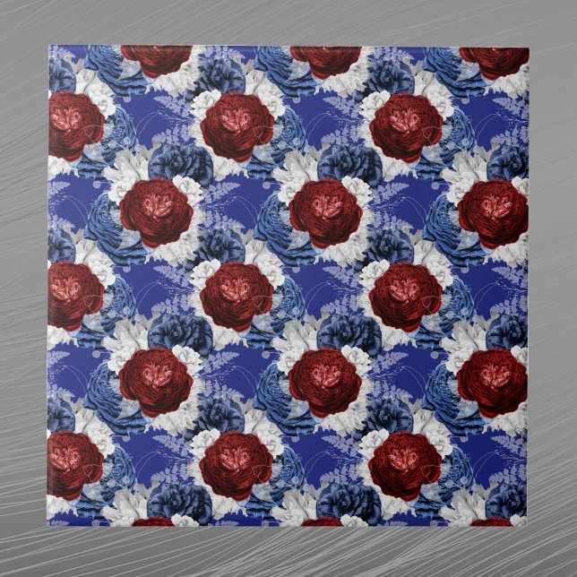 Patriotic Blue Red Rose Bouquet Tile (Creator Uploaded)