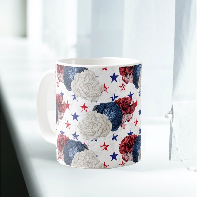 Patriotic Blue Red Star Rose Bouquet  Coffee Mug (Creator Uploaded)
