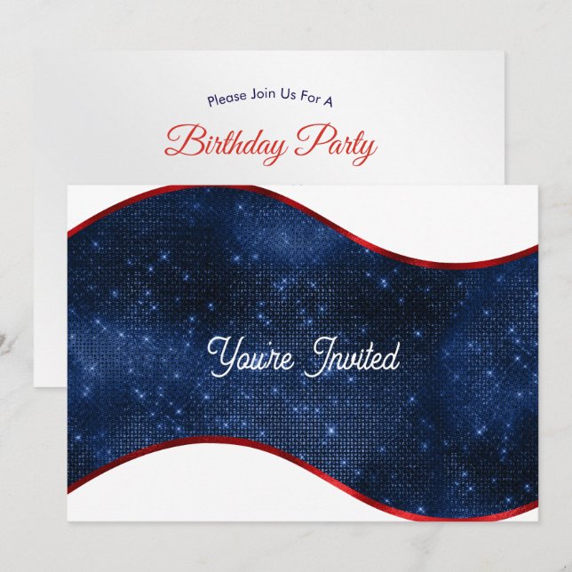 Patriotic Blue Wave Birthday Invitation (Front/Back)