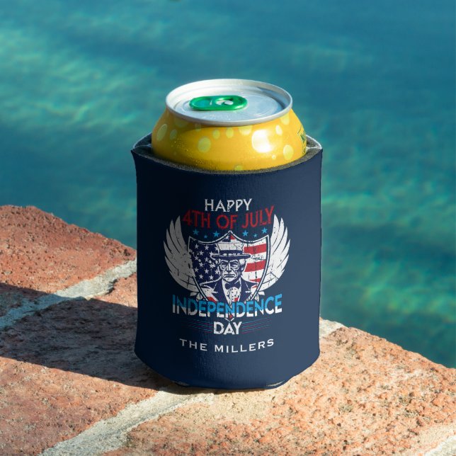Patriotic Bold Eagle Custom Text Can Cooler (In Situ Pool)