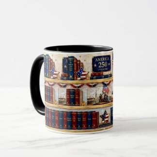 Patriotic Bookshelf Mug, Anniversary Coffee Cup