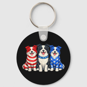 Patriotic Border Collie Dog Shirt USA Flag Puppy Key Ring