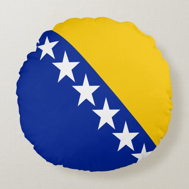 Patriotic Bosnia Herzegovina Flag Round Cushion (Front)
