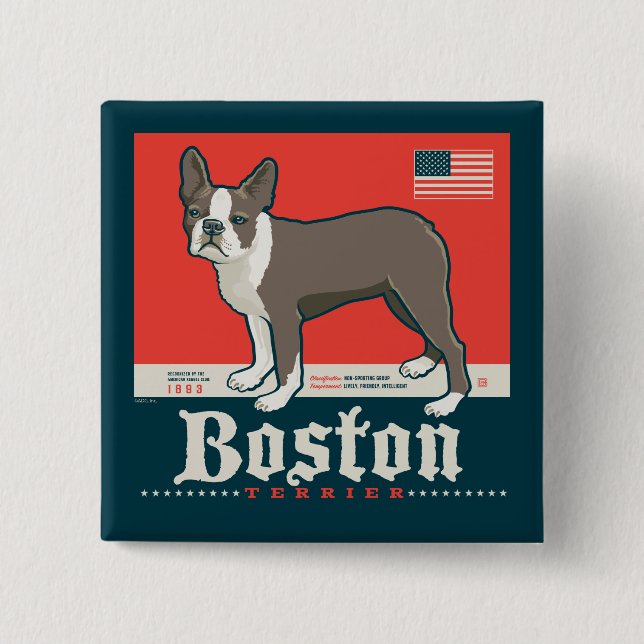 Patriotic | Boston Terrier 15 Cm Square Badge (Front)