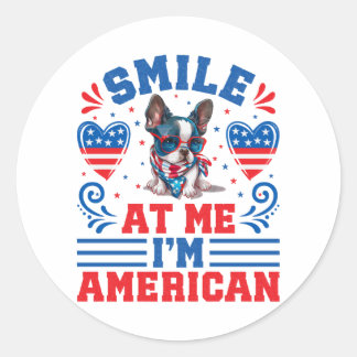 Patriotic Boston Terrier Dog for 4th Of July Classic Round Sticker