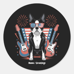 Patriotic Boston Terrier Dog Lover Design USA Flag Classic Round Sticker