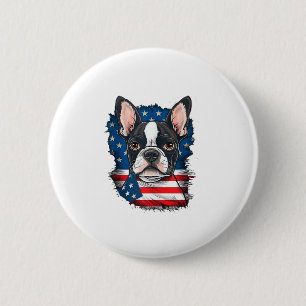 Patriotic Boston Terrier Dog Puppy American Flag 4 6 Cm Round Badge