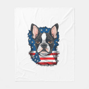 Patriotic Boston Terrier Dog Puppy American Flag 4 Fleece Blanket