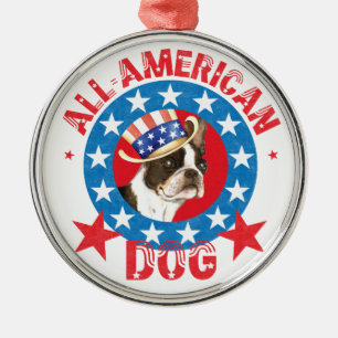 Patriotic Boston Terrier Metal Tree Decoration