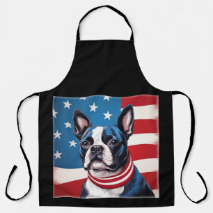 Patriotic Boston Terrier With American Flag Apron