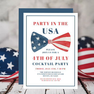 Patriotic Bow 4th Of July Cocktail Party Invitation