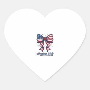 Patriotic Bow American Girly Vintage Shirt Design_ Heart Sticker