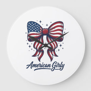 Patriotic Bow American Girly Vintage Shirt Design_ Large Clock