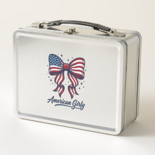 Patriotic Bow American Girly Vintage Shirt Design_ Metal Lunch Box