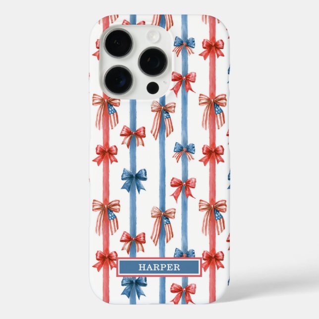 Patriotic Bows and Stripes Monogrammed Case-Mate iPhone Case (Back)