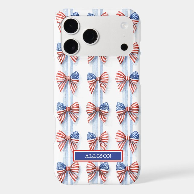 Patriotic Bows On Stripes Monogrammed Case-Mate iP (Back)