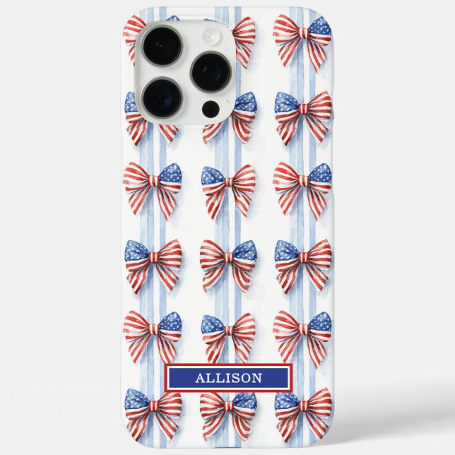 Patriotic Bows On Stripes Monogrammed Case-Mate iP iPhone Case (Back)