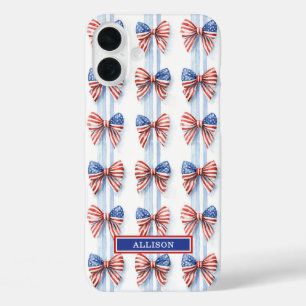 Patriotic Bows On Stripes Monogrammed Case-Mate iP iPhone 16 Plus Case