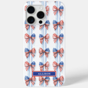 Patriotic Bows On Stripes Monogrammed Case-Mate iP iPhone 15 Pro Max Case
