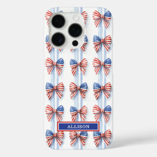 Patriotic Bows On Stripes Monogrammed Case-Mate iP iPhone 16 Pro Case