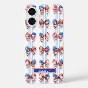 Patriotic Bows On Stripes Monogrammed Case-Mate iP iPhone 16 Case