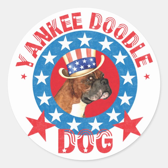 Patriotic Boxer Classic Round Sticker (Front)