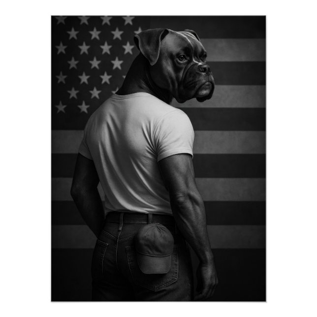 Patriotic Boxer Dog American Flag Born in the USA Poster (Front)