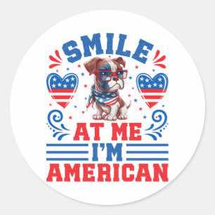 Patriotic Boxer Dog for 4th Of July Classic Round Sticker