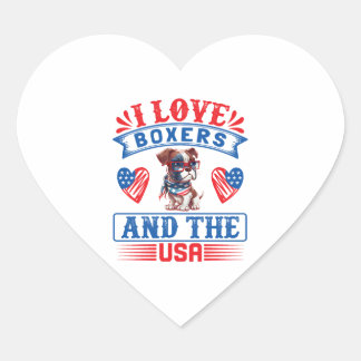 Patriotic Boxer Dog Heart Sticker