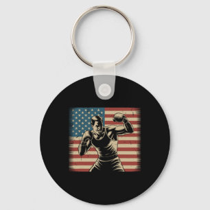Patriotic Boxing Usa Flag Vintage Boxing Player 4t Key Ring