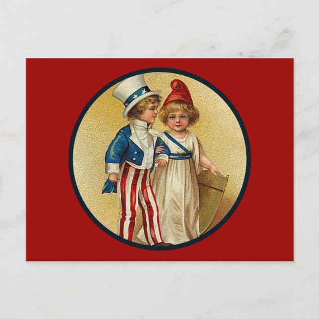 Patriotic_Boy and Girl_Postcard Postcard (Front)