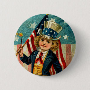 Patriotic Boy Round Button