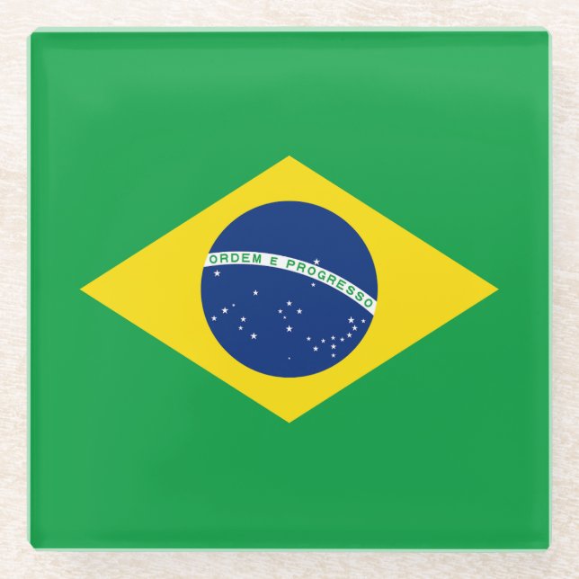 Patriotic Brazil Flag Glass Coaster (Front)