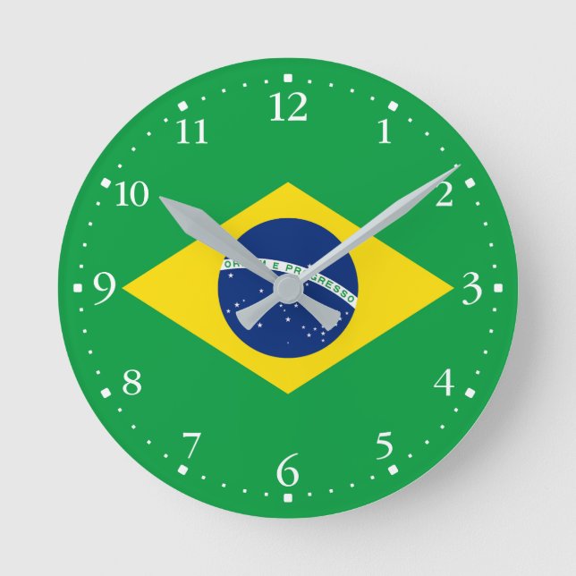 Patriotic Brazil Flag Round Clock (Front)