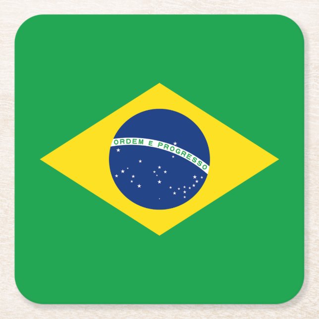 Patriotic Brazil Flag Square Paper Coaster (Front)