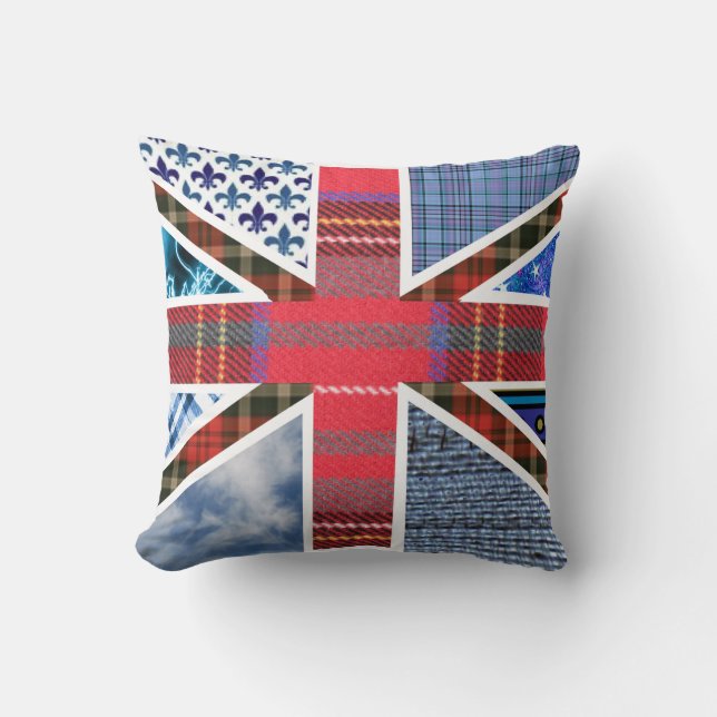 Patriotic British Flag made of fabric patterns Cushion (Front)