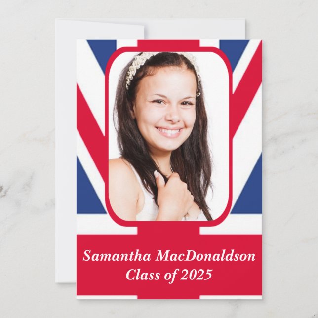 Patriotic British flag photo graduation Invitation (Front)