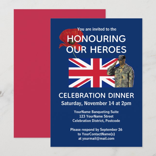 Patriotic British UK Flag Veterans Dinner Invitation (Front/Back)