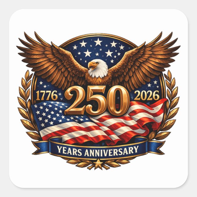 Patriotic Bronze 250th Anniversary Emblem Square Sticker (Front)