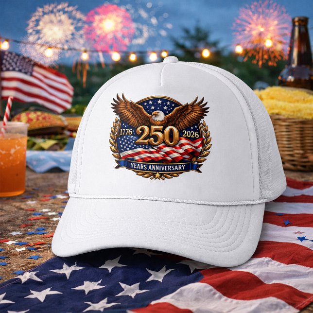 Patriotic Bronze 250th Anniversary Emblem Trucker Hat (Creator Uploaded)