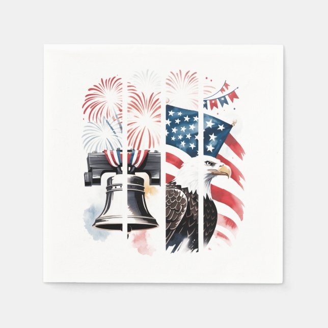Patriotic Brushstroke – Fireworks, Flag, Eagle Napkin (Front)