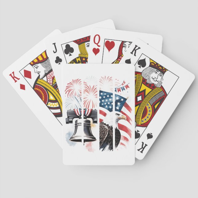 Patriotic Brushstroke – Fireworks, Flag, Eagle Playing Cards (Back)