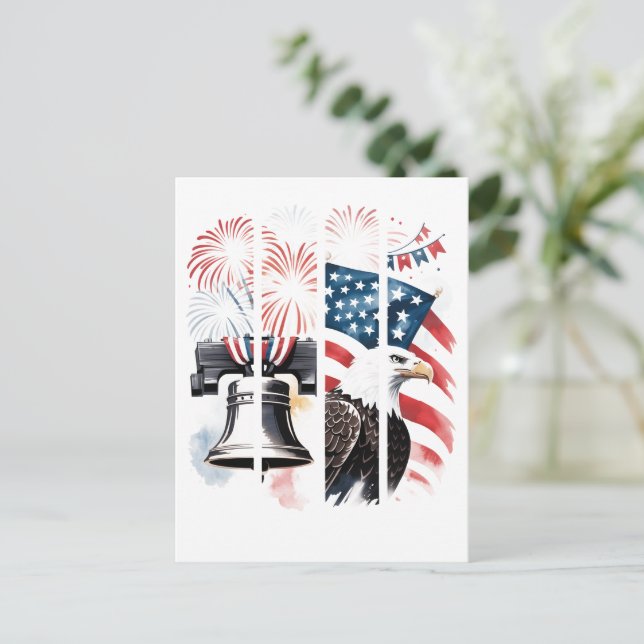 Patriotic Brushstroke – Fireworks, Flag, Eagle Postcard (Standing Front)